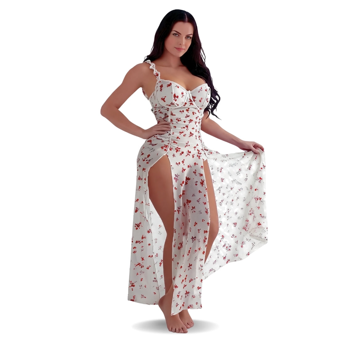 Rosé Romance Ruched Maxi Slip