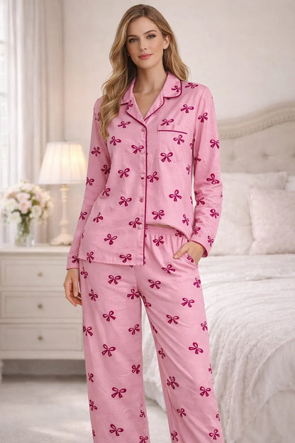 PINK BOW PRINT SUMMER LINEN PJS