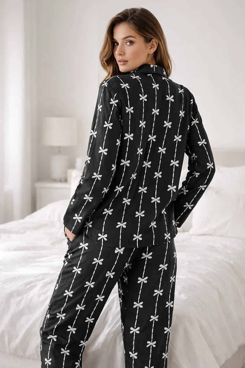 BOW STRIPE PRINT SUMMER LINEN PJS