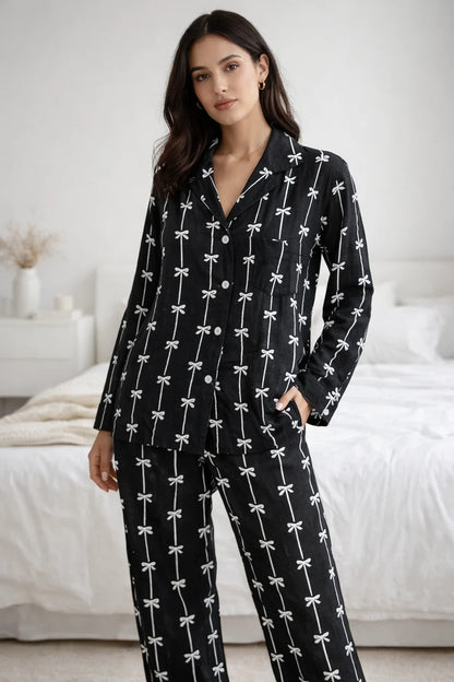 BOW STRIPE PRINT SUMMER LINEN PJS